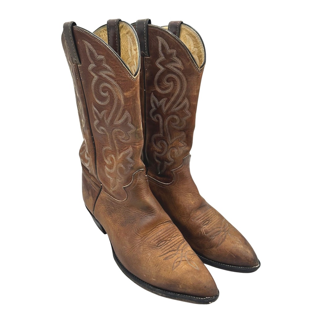 Vintage Dan Post Mens Brown Leather Embroidered Western Cowboy Boots 11D